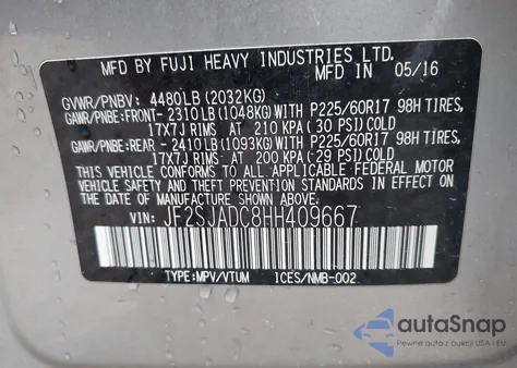 2017 Subaru Forester 2.5I Premium from USA, damaged, VIN JF2SJADC8HH409667